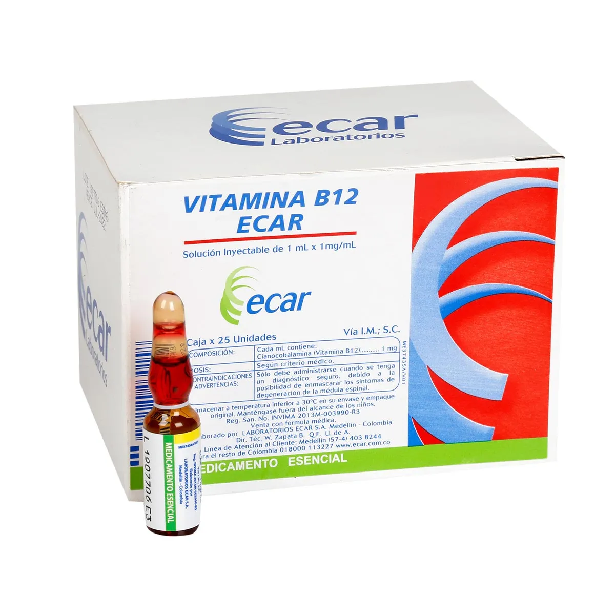 VITAMINA B12 SOLUCION INYECTABLE 1 MG / ML AMPOLLA X 10 ML (ECAR)