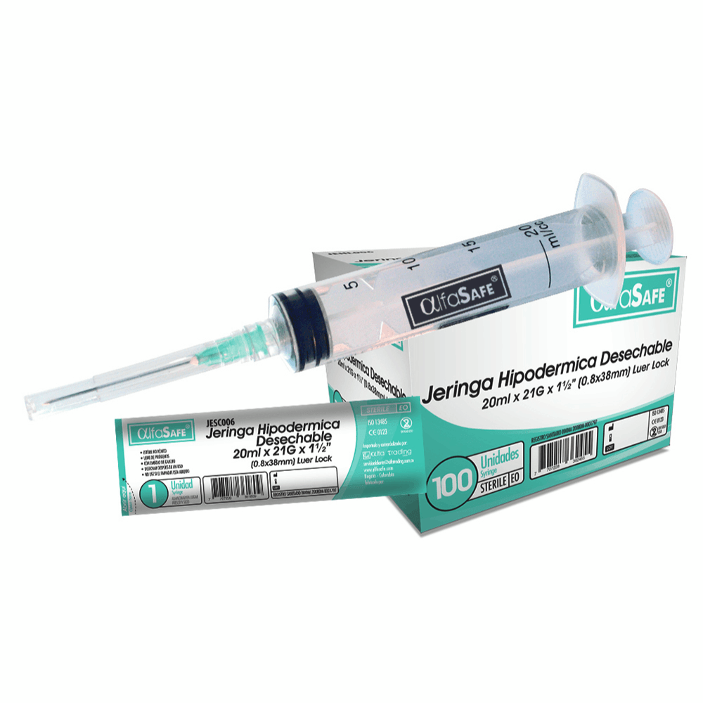 JERINGA 20 ML 3P 21GX1/2" CAJA X 100 UND (ALFASAFE)