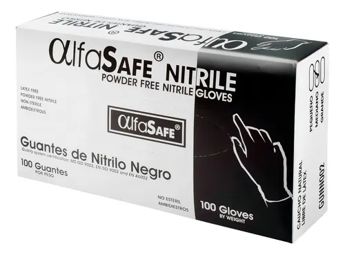 GUANTES DE NITRILO NEGRO TALLA L CAJA X 100 UND (ALFASAFE)