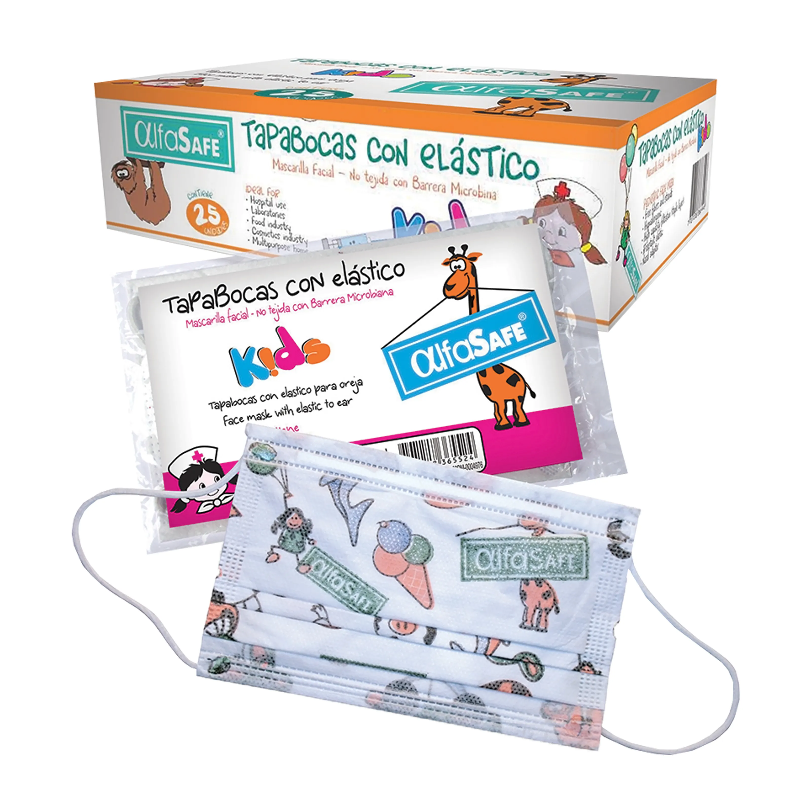 TAPABOCA PEDIATRICO NIÑO CAJA X 25 UND ENPAQUE INDIVIDUAL (ALFASAFE)
