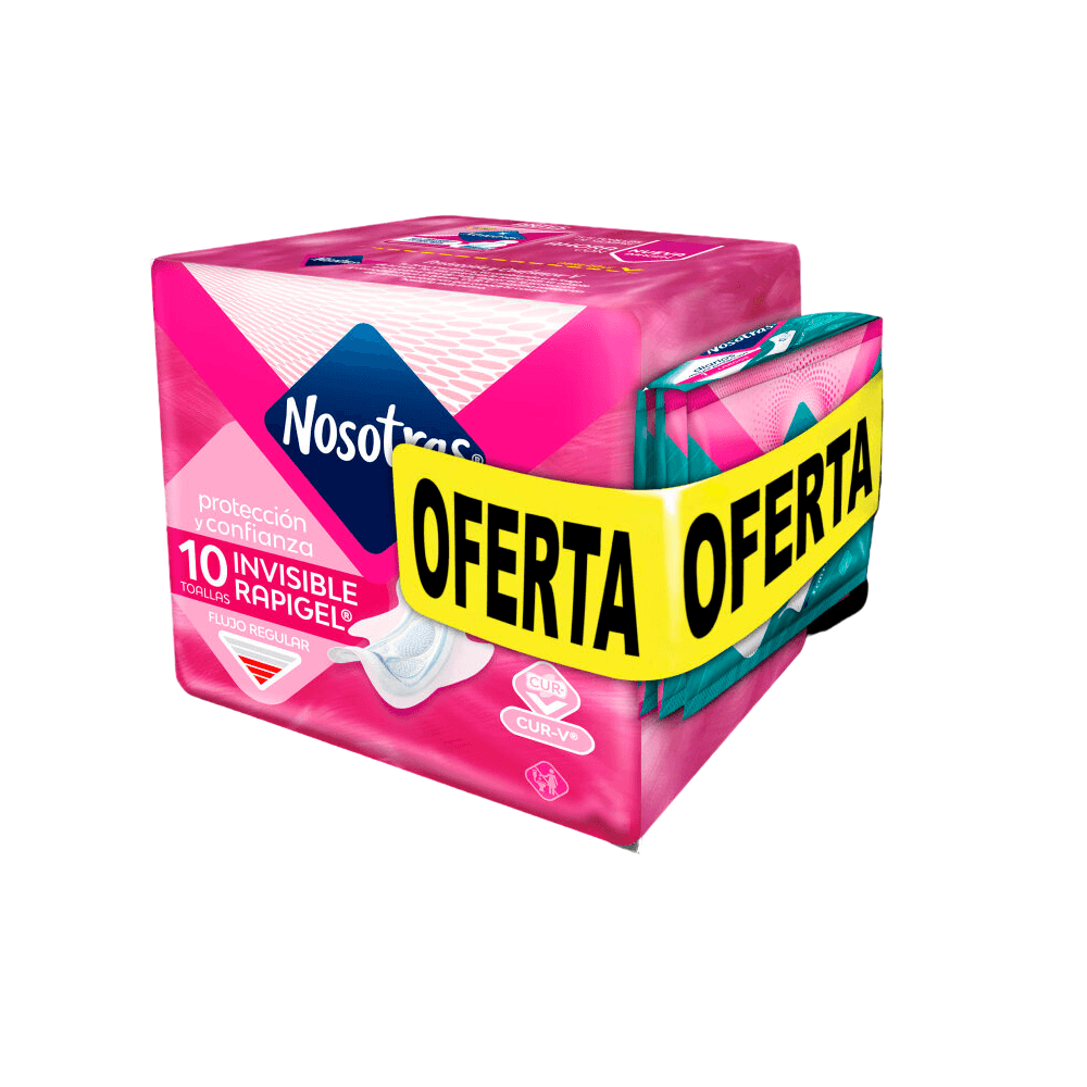 OFERTA TOALLAS NOSOTRAS INVISIBLE RAPIGEL X 10 TOALLAS + 5 PROTECTORES LARGOS