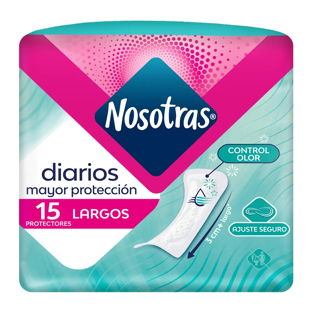 PROTECTORES NOSOTRAS DIARIOS MAYOR PROTECCION LARGOS PAQUETE X 15 UND