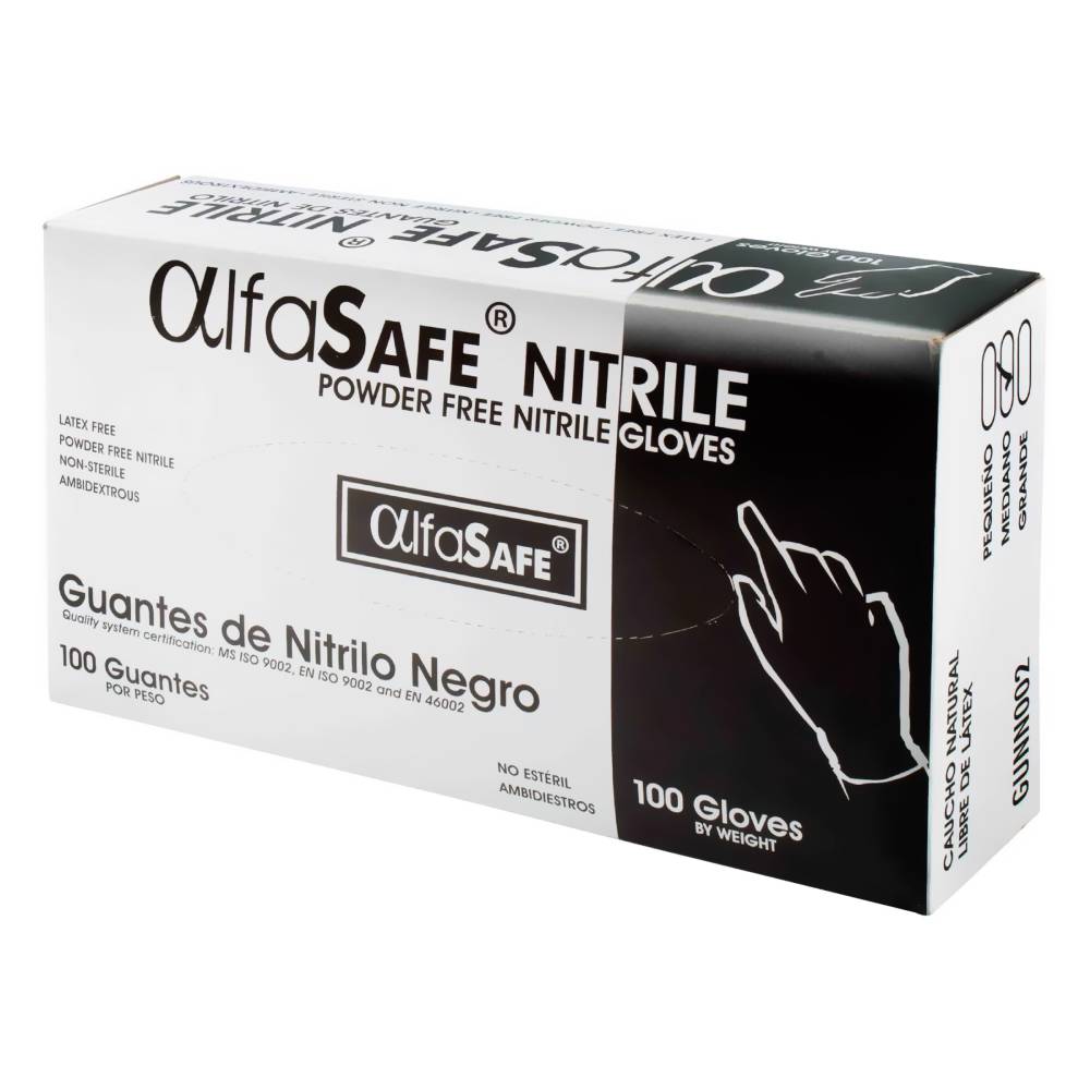 GUANTES DE NITRILO NEGROS TALLA M CAJA X 100 UND (ALFASAFE)