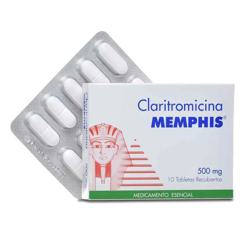 CLARITROMICINA 500 MG CAJA X 10 TABLETAS RECUBIERTAS (MEMPHIS)