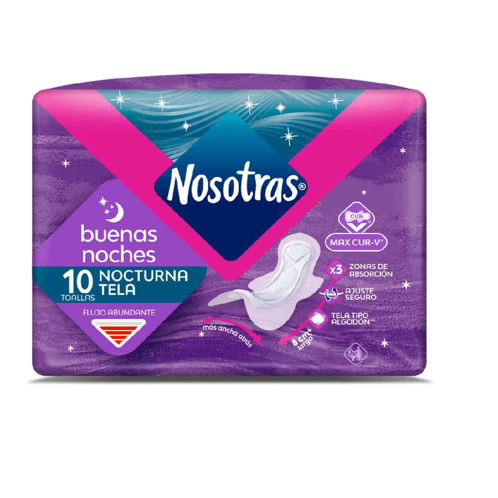 TOALLAS NOSOTRAS BUENA NOCHES TELA PAQUETE X 10 UND