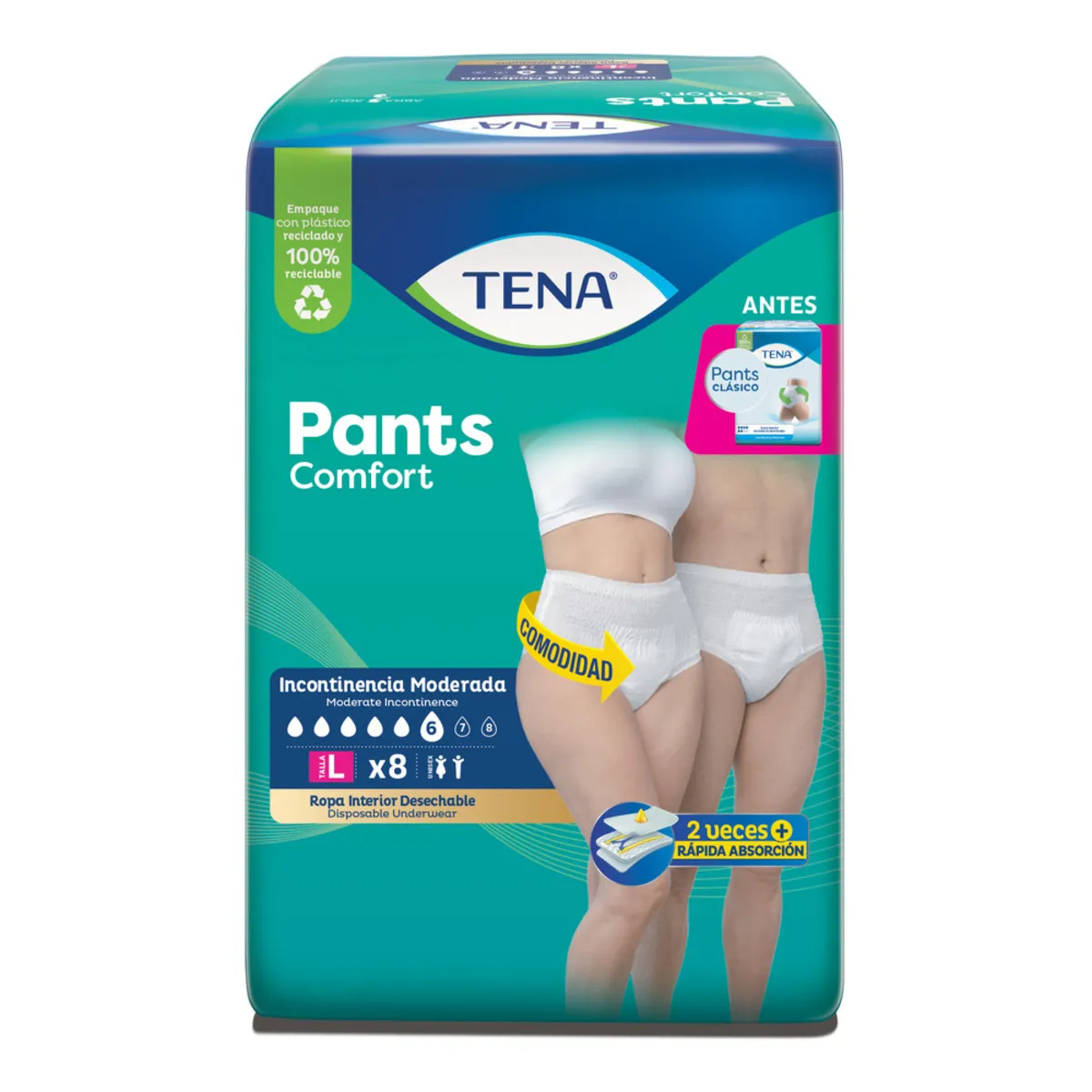 TENA PANTS COMFORT TALLA L PACA X 8 UND