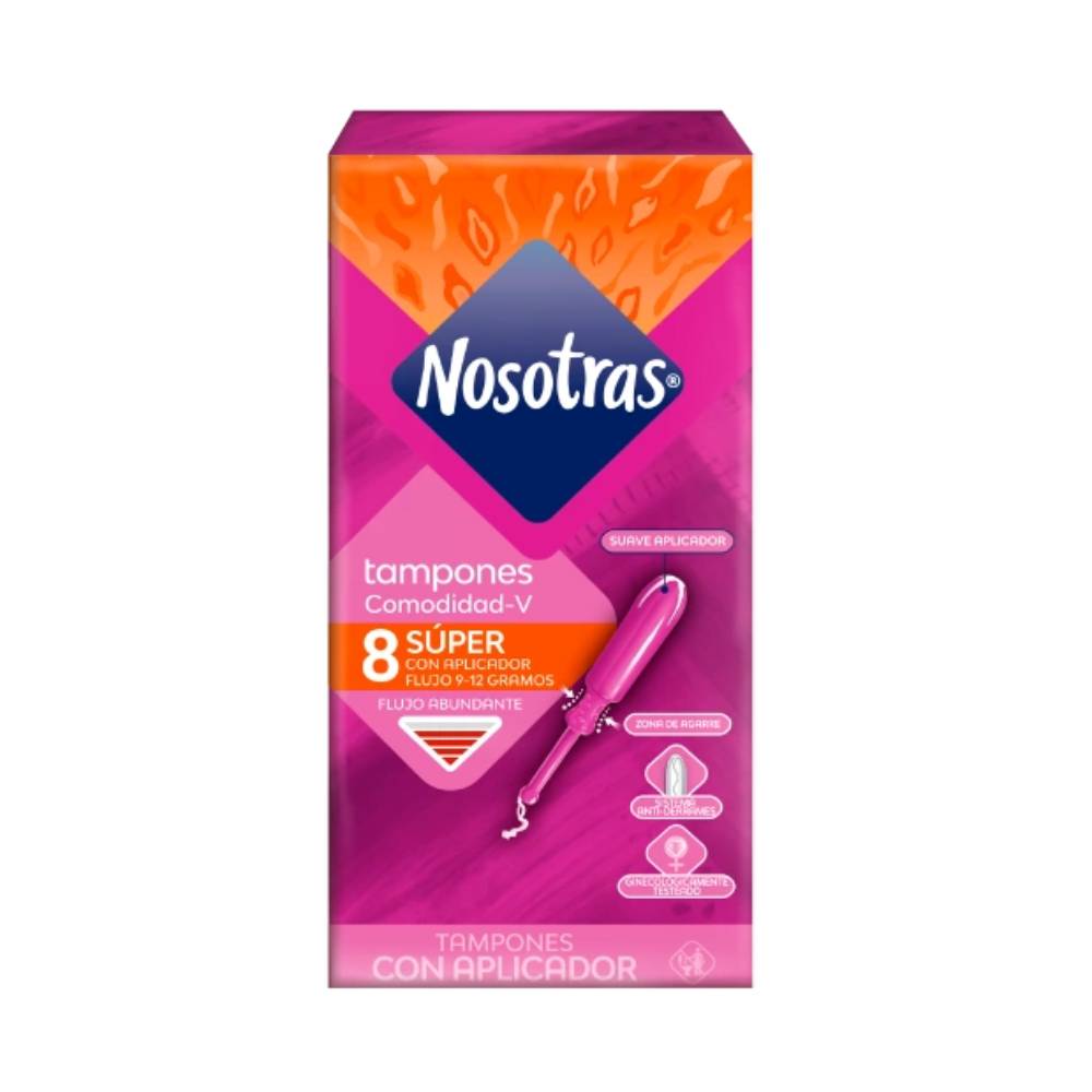 TAMPONES NOSOTRAS SUPER PLUS CON APLICADORES CAJA X 8 UND
