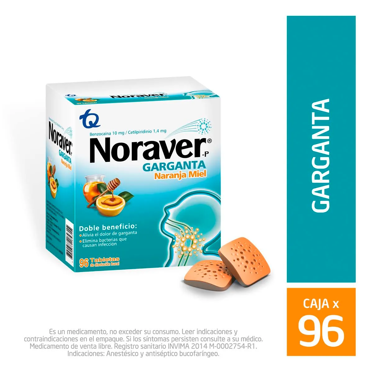 NORAVER GARGANTA NARANJA MIEL CAJA X 96 TABLETAS