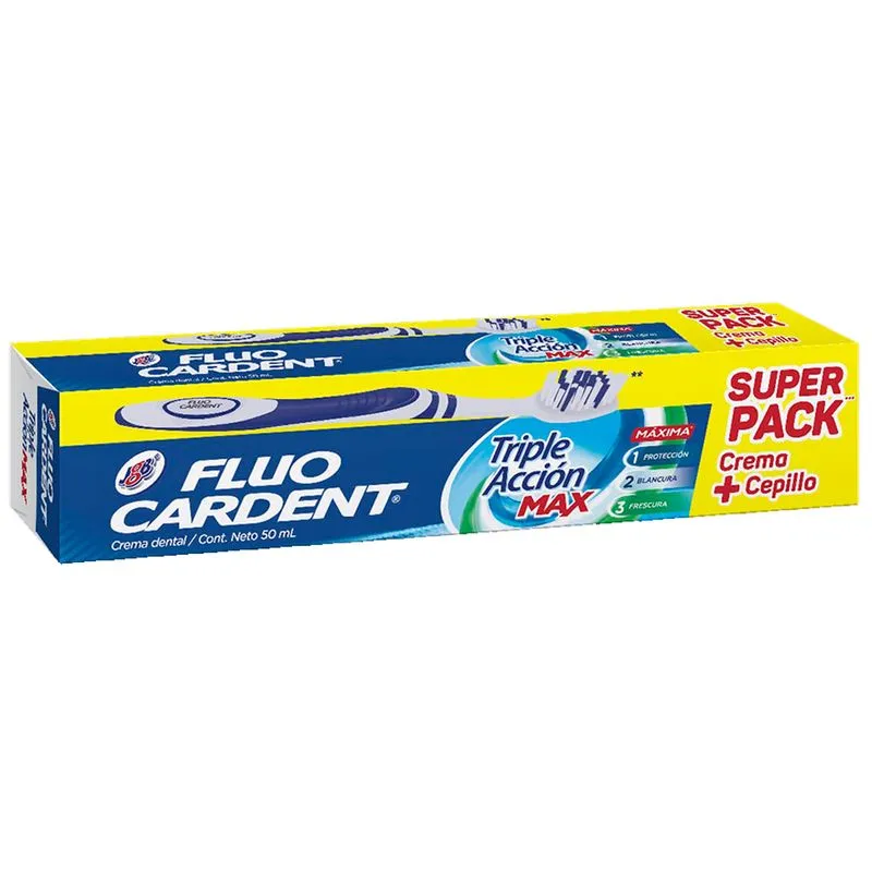CREMA DENTAL FLUOCARDENT + CEPILLO PARA DULTO X 50 ML