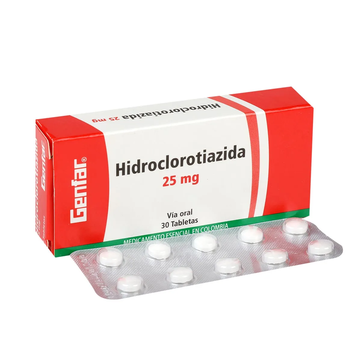 HIDROCLOROTIAZIDA 25 MG CAJA X 30 TABLETAS (GENFAR)