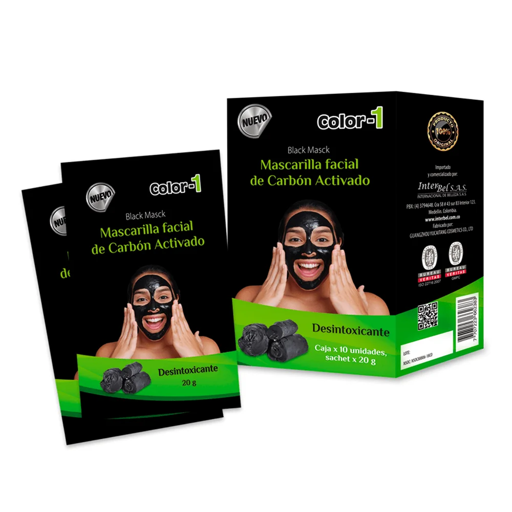 MASCARILLA FACIAL CARBON ACTIVADO BLACK CAJA X 10 SOBRES 20 GR