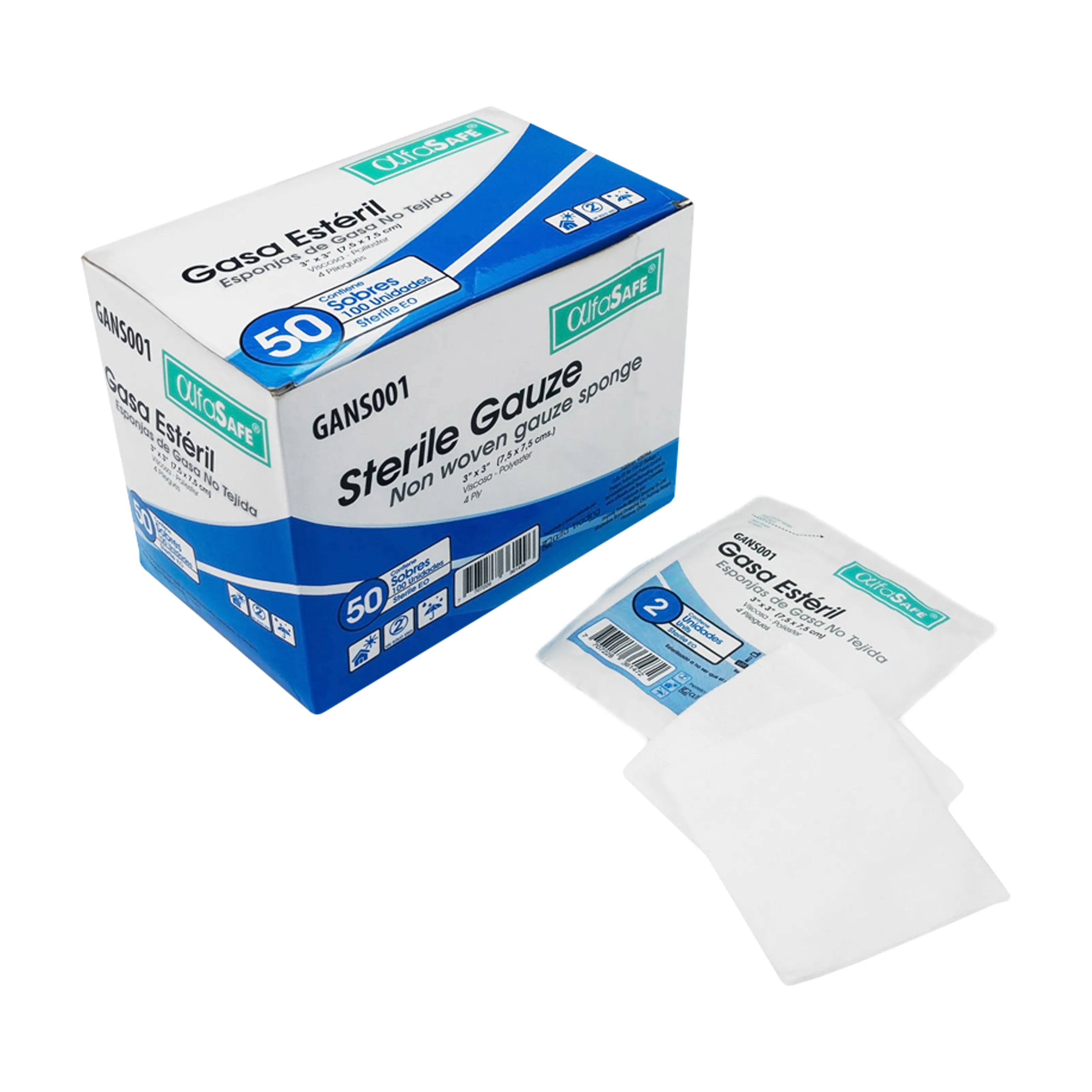 GASA TEJIDA 3X 3 (7,5X7,5CM) CAJA 100 UNID X 50 SOBRES X 5 UNID (ALFASAFE)