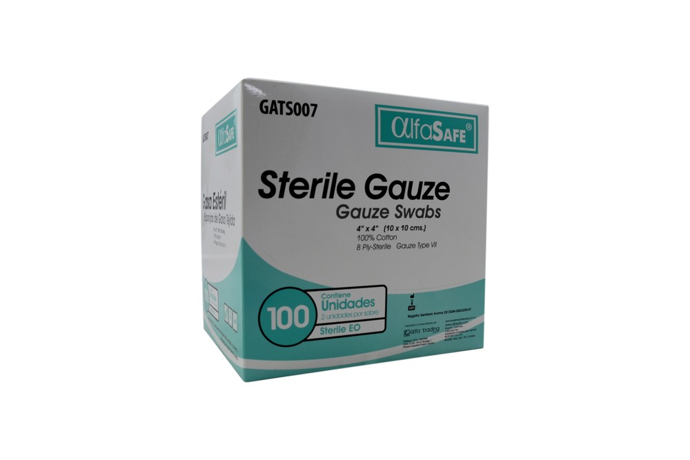 GASA ESTERIL TEJIDA 4X4" (10X10 CM) CAJA 100 UNID X 50 SOBRES X 2 UND (ALFASAFE)
