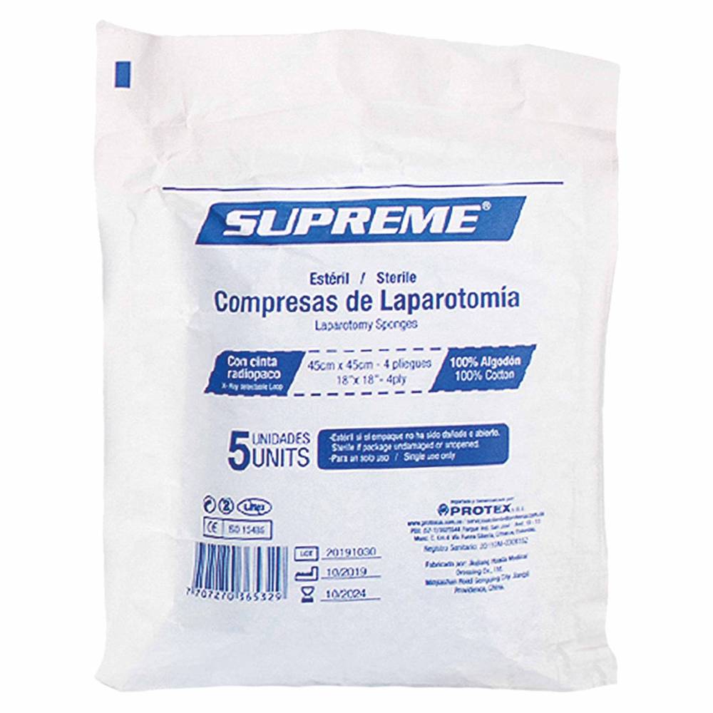 COMPRESAS DE LAPAROTOMIA ESTERIL X 5 UNIDADES