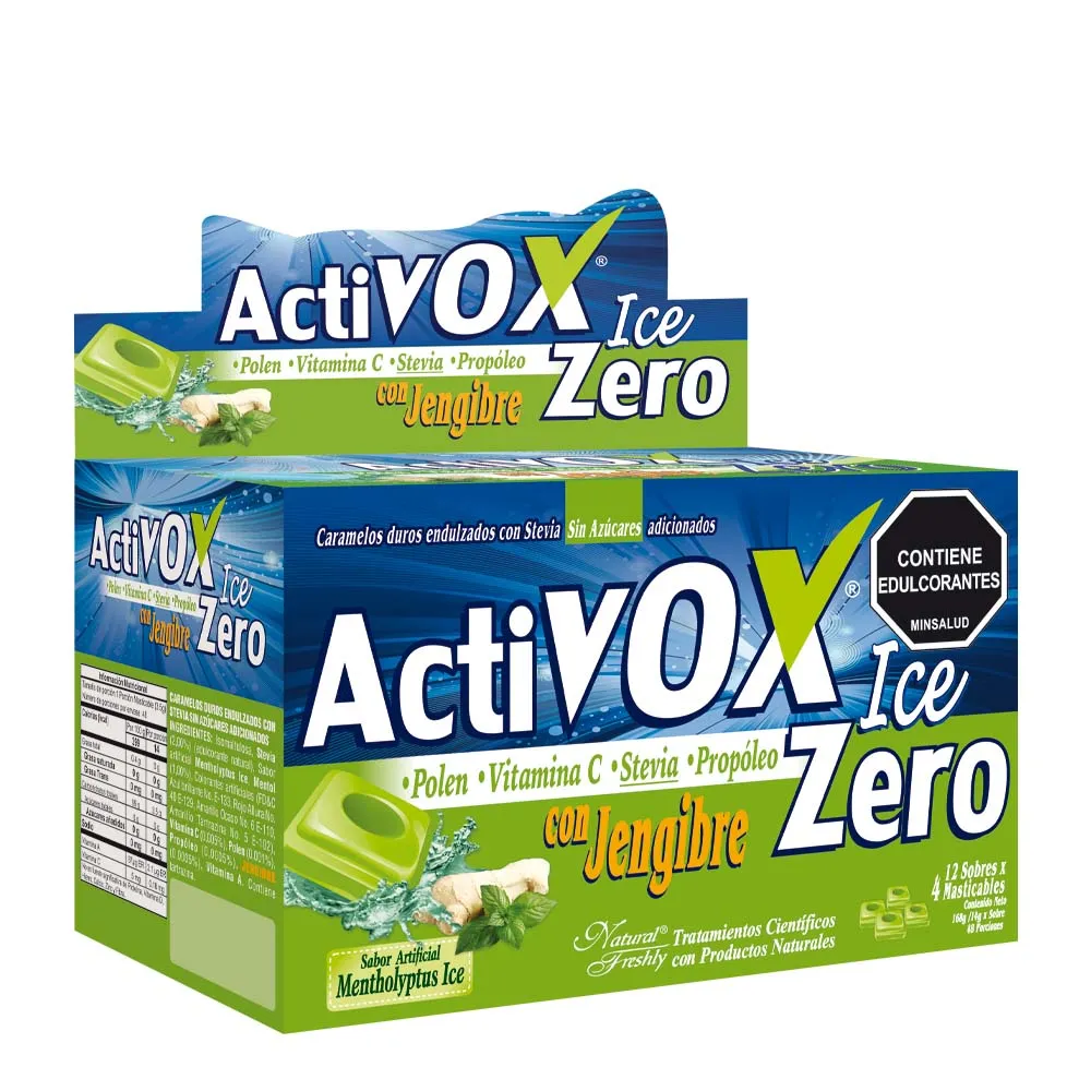 ACTIVOX ICE ZERO CON JENGIBRE CAJA X 12 SOBRES X 4 CARAMELOS (NATURAL FRESHLY)