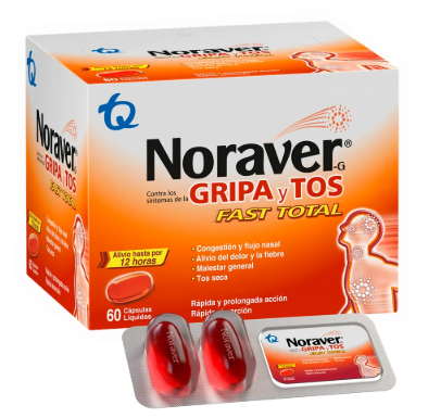 NORAVER GRIPA Y TOS FAST TOTAL CAJA X 60 CAPSULAS LIQUIDAS (TQ)